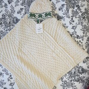 Irish Cream Cable Knit Poncho & Hat
